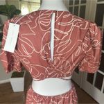 Lush Clothing Lush Caramel Abstract Puff Sleeve Cutout Midi Dress Size M NWT 100% Cotton Photo 8