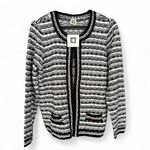 Anne Klein NWT Women's Mix-Stitch Open-Front Short Cardigan Bk/White M Photo 3