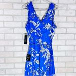 Lulus  NWT Sun Salutation Royal Blue Floral Print Ruffled Wrap Maxi Dress Size L Photo 8
