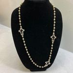 Silver Color Cross And Faux Pearl Necklace Photo 0
