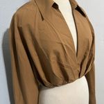 ZARA  Women Brown Long Sleeves Poplin Collared Pleated Casual Cotton Shirt Sz L Photo 7