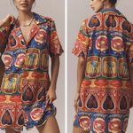 Farm Rio  Graphic Scalloped Mini Shirt Dress, Size L Photo 1