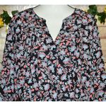 Terra & Sky Black Colorful Floral Blouse Plus Size 2X Button Front V-Neck Belt Photo 1