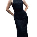 Vintage Onyx Nite Black Textured Floral Satin High Neck Formal Black Tie Gown L Size L Photo 2