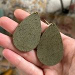 Nickel & Suede Desert Green Small Teardrop Leather Earrings Light Weight Texture Photo 3