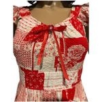American Vintage Vintage Ruffled Prairie Apron style red white floral patchwork dress size XS Photo 3