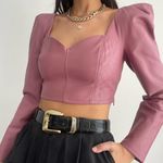 ZARA  Faux leather puff sleeve crop top marsala pink Photo 9