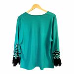 Bob Mackie Wearable Art Open Cardigan Teal Green Long Sleeves Embroidered Fringe Photo 4