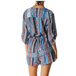Mimi Chica Boutique Blue Orange Print Pocketed 3/4 Sleeve Buttoned Belted Romper … Photo 1