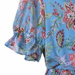 Loft Short Ruffle Sleeve Tie Waist Dress Blue Pink Floral Women’s Size Large Photo 9
