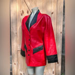 Vintage Retro 80s Raw Basix Red Soft Leather Mid Length Tuxedo Style Jacket~M~ Photo 2