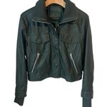 BLANKNYC Faux Leather Jacket Womens Size Small Dark Green Full Zip Snap Cropped Photo 0