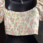 ZARA  Floral Puff Sleeve Crop Top - Cream and Pink Photo 6