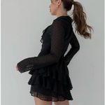 NWT Rumored Waterfall polka dot sheer Mini dress Black Size M Photo 2