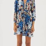 Mariacher Maria Cher Olite Rosario Silk Ruched Short Long Sleeve Mini Dress Blue Size M Photo 8