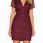 WAYF  Lace Mini Dress in Burgundy Back Cutout Short Sleeves size XS Revolve Photo 0