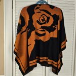 Ming Wang  Womens Brown Black Knit Rose Sweater Shawl‎ One Size OSFA Photo 2