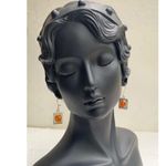 Sterling Silver Baltic Amber Drop Dangle Earrings, Rich Orange Colors Photo 2