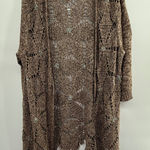 Boho Crochet Open Knit Fringe Cardigan Duster Neutral Ramie Cotton Layering 1X Brown Photo 0