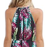 Huskary tropical luau black green and purple halter tie dress, size M Size M Photo 6