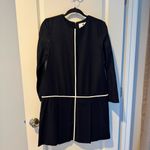 NWT Lisa Perry Black Wool Drop Waist Mini Dress with White Accents | Size 8 Photo 1