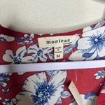 Monteau  Red Floral Lace-Up Deep‎ V-neck Ruffle Sleeveless Blouse M Photo 1