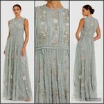 Mac Duggal 9360 Green Floral Mesh Sleeveless A Line Micro Ruffle Gown Dress Photo 1