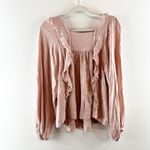 Free People Bonnie Ruffle Long Sleeve Square Neck Blouse Top Pink XS Photo 4