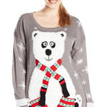 Derek Heart  Sweater Women’s L Fuzzy Polar Bear 3D Scarf & Mittens Photo 0