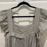 Miou Muse Gray & Cream Stripe Ruffle Sleeve Tiered Mini Dress Size L Photo 3
