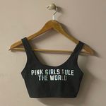 PINK Black/Iridescent “Pink Girls Rule the World” Pink Nation Sports Bra Sz M Black Size M Photo 2