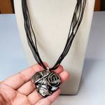 Wire Wrapped Heart Pendant Necklace Lace 16" Unsigned Black Photo 1