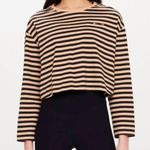 The Upside Tan & Black Striped Long Sleeve Crop 100% Cotton Shirt Size XL Brown Photo 1