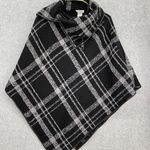 Hummingbird  Women's Poncho Black Plaid One Size Faux Leather Trim Photo 10