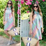 J.Crew Tie Neck Rainbow Gingham Dress Size 8 Plaid Preppy Bow Summer Photo 5