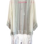 Esley Easley Kimono Fringe Trim Open Front Cover Up Bohemian Sheer Cream One Size Photo 0