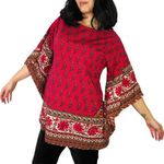 Vintage Red Cranberry Retro Paisley Flowy Tissue Blouse Bell Sleeves Small Photo 0