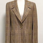 Escada Margaretha Ley Wool Blend Plaid Blazer 38 Ivory Brown Metallic Gold Size undefined Photo 0