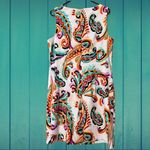 ALYX size 16 printed stretch twill dress sleeveless zip close back bright colors Orange Photo 1