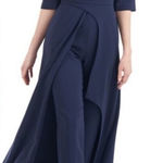 Kay Unger  Women's Pleated Crepe‎ Walk Thru Jumpsuit Navy sz 8 NWT Photo 0