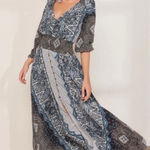 Free People  Mexicali Rose Smocked Waist Maxi Dress Blue Size XS Boho Bohemian Photo 0