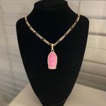Plated Gold Pink Virgen Mary Pendant & Necklace Photo 0