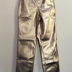 EXPRESS NWT High Waisted Metallic Faux Leather Modern Straight Pant 2 R Beige Photo 1