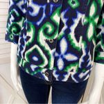Chico's Chico’s Floral Ikat Stretch Cotton Jacket Blue Green Small 3/4 Sleeve Photo 6