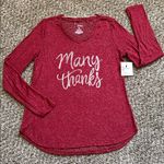 Sonoma  Red Long Sleeve Tee with 'Many Thanks' Design Photo 0
