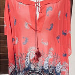 Lane Bryant NWT 18/20 Red Blouse Sheer Kimono Paisley Tie Neck Boho Chiffon Top Photo 0