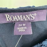 Roaman's blouse women's 24W lace bell 3/4 sleeve V neck navy blue lined Photo 5