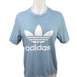 Adidas Blue Logo Crew Neck Short Sleeve Frayed Hem Casual T Shirt Tee Top Size S Photo 0