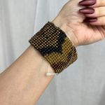 Boutique Southwestern Beaded Stretchy Cuff Bracelet Black Copper Gold Brown Seed Beads Photo 8