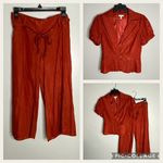 Cache Silk Burnt Orange Wide Leg Capris & Cropped Jacket Pantsuit Small Photo 1